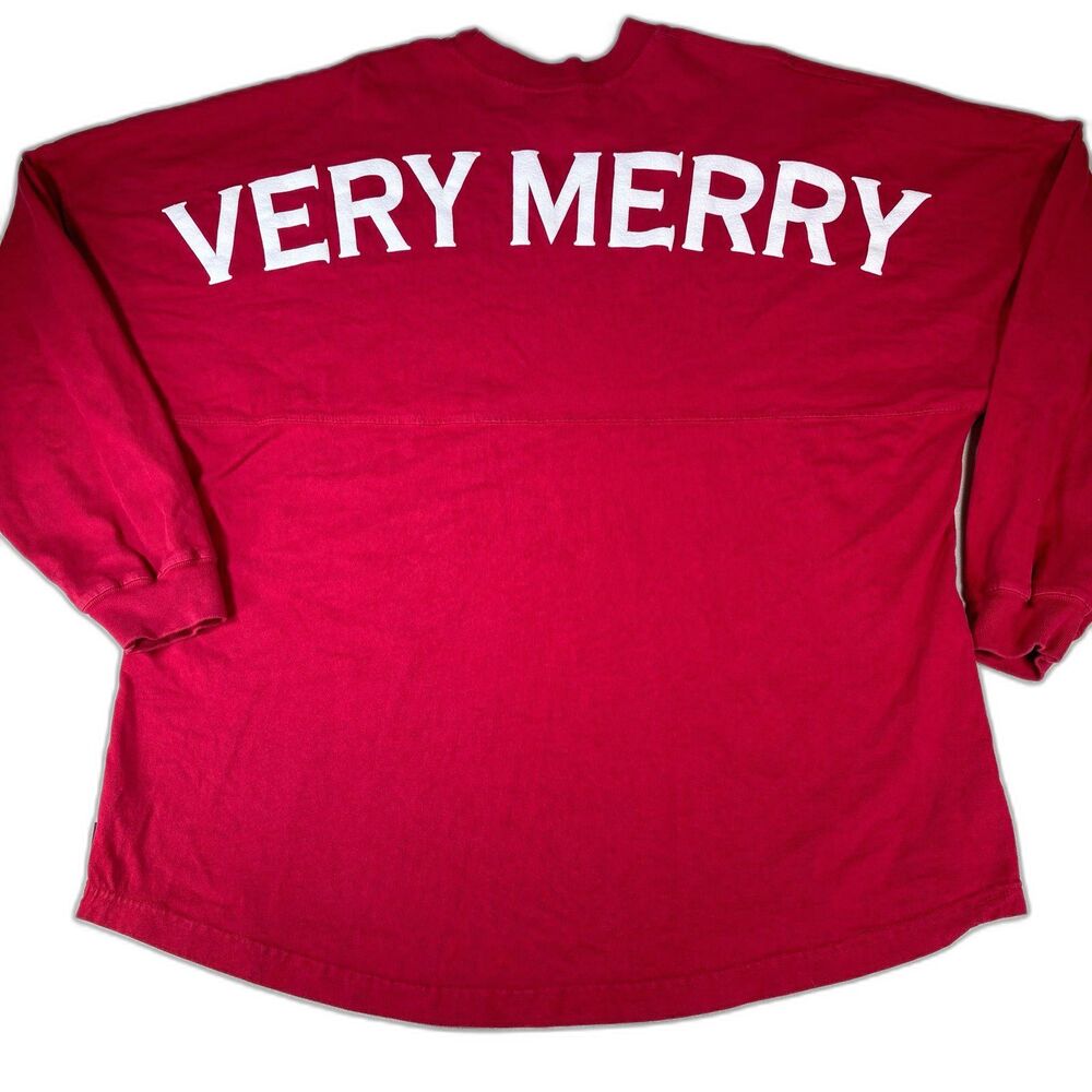Spirit Jersey Christmas Very Merry Oversized Graphic Top Women Size XL Red